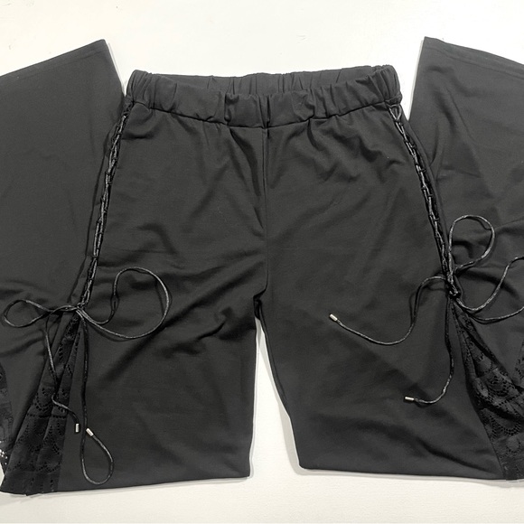 Sexy boutique Wide bell bottom flare lace panel tie-up bell bottoms size M/L - Picture 7 of 16